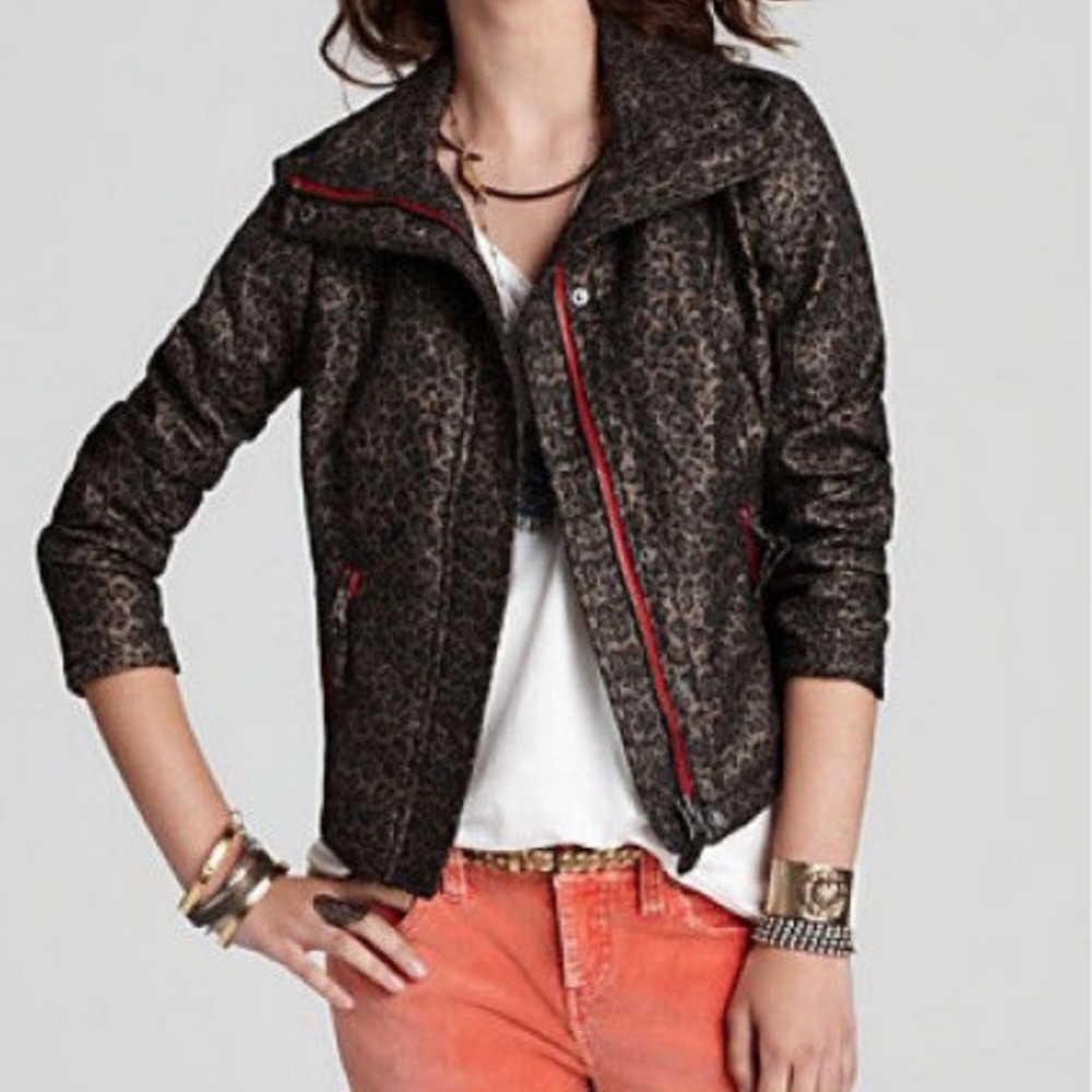 We The Free Leopard Print Moto Jacket Size 2